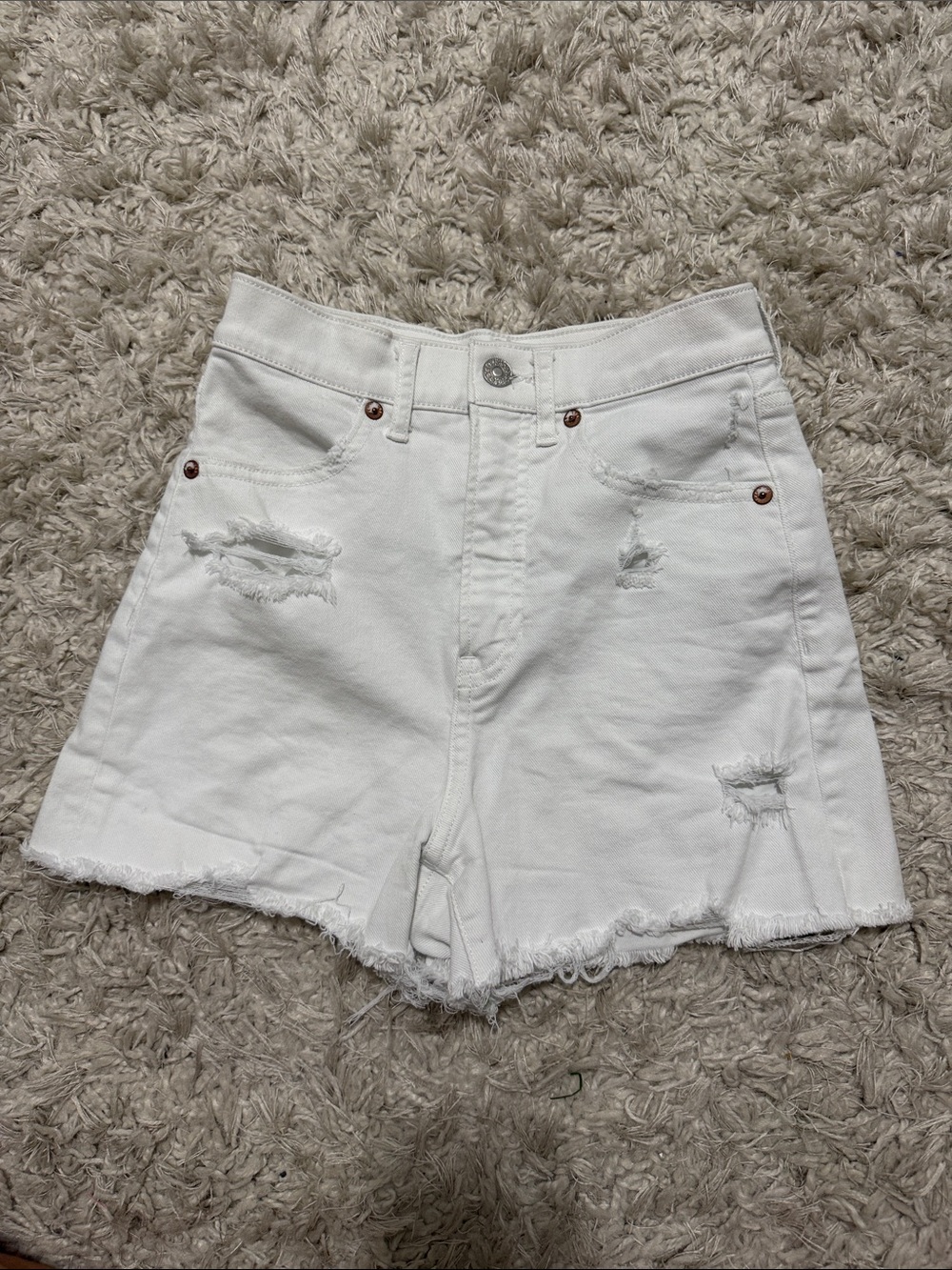 Express White High-Rise Distressed Denim Shorts